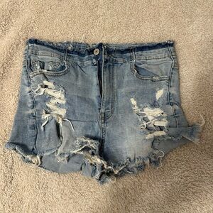 American Eagle Outfitters Blue Ripped Jean Shorts